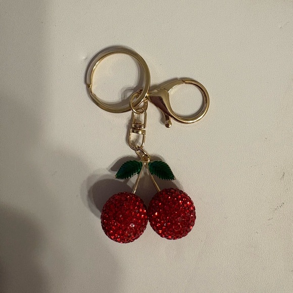 New Red Rhinestone Cherry Keychain with Gold Accents - Picture 2 of 2